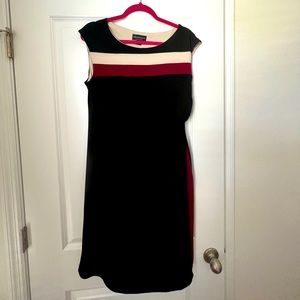 Connected Apparel Burgundy, Beige and Black Dress